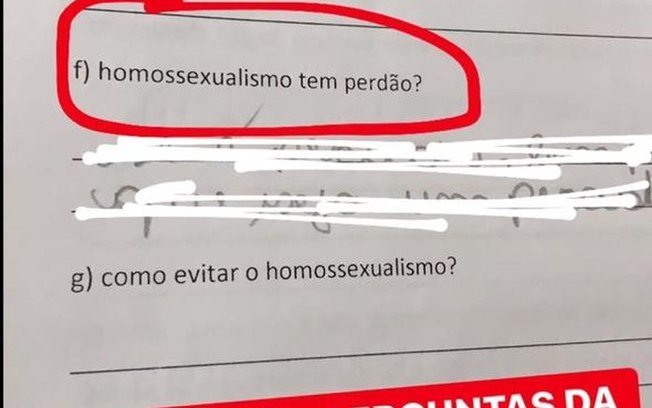 Escola Adventista em Belém do Pará aplicou prova questionando os alunos sobre homossexualismo