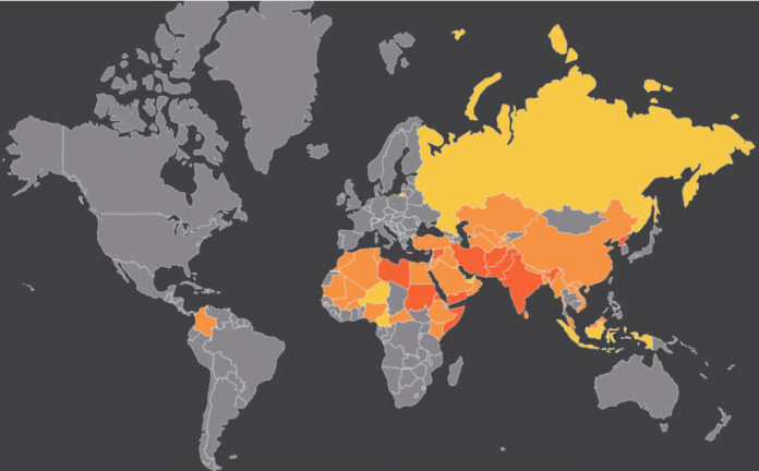 Mapa da lista mundial da perseguição 2020