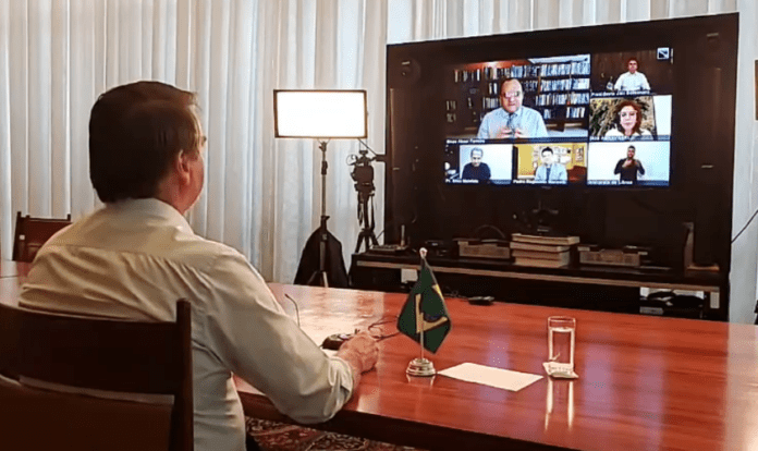 Presidente Jair Bolsonaro em celebração de Páscoa por videoconferência. (Foto: Reprodução/TV Brasil)