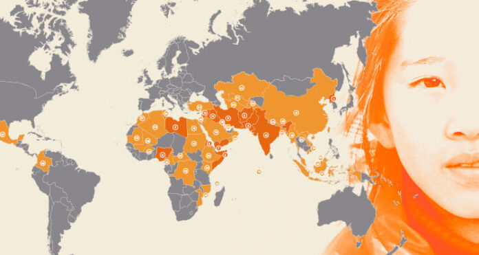 Mapa da Lista Mundial da Perseguição 2021, elaborada pela Portas Abertas.