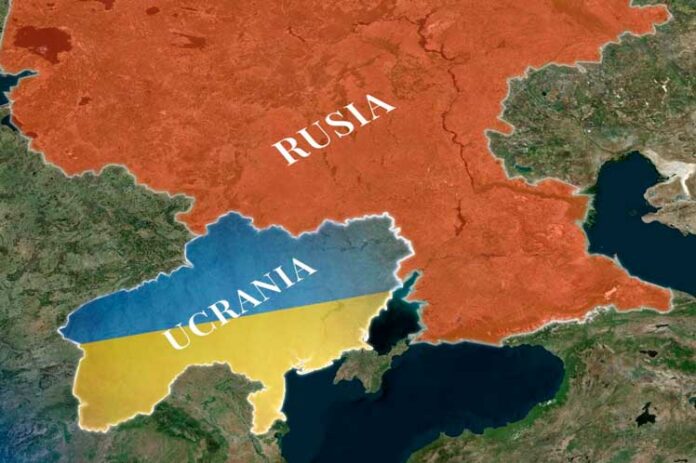 Mapa da Rússia e Ucrânia