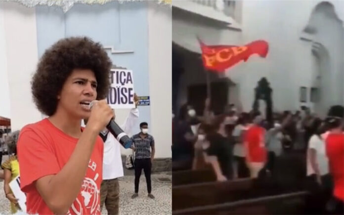 Vereador Renato Freitas liderou protesto em igreja católica de Curitiba Fotos: Reprodução/Print de vídeo das redes sociais